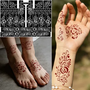 Henna Holle Sjabloon Tijdelijke Tattoo Sticker Etnisch Bloemenpatroon Hand Lichaamskunst Schilderij Sticker DIY Gereedschap