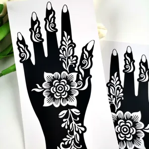 Waterproof henna tattoo sticker with elegant peony floral design for hand and arm decoration.