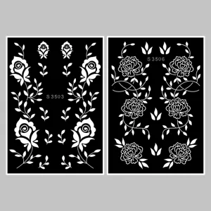 Rose floral henna tattoo stencil template, hollow disposable body art sticker for diy painting.