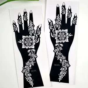 Detailed view of henna tattoo templates featuring floral and vine hand patterns, two sheets.