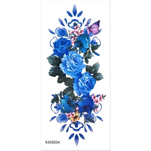 Blauwe roos tijdelijke tatoeage sticker waterdicht langdurige bloem vlinder arm kunst ontwerp.