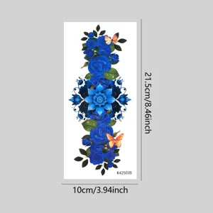 Waterdichte blauwe roos tijdelijke tattoo sticker voor vrouwen, prachtige vlinder bodyart.