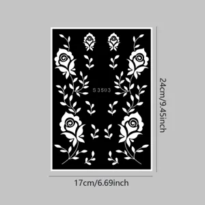 Detailed view of the black rose henna tattoo stencil showing clear hollow pattern and size.