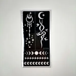 Reusable waterproof henna tattoo stencil sticker template featuring moon and star details.