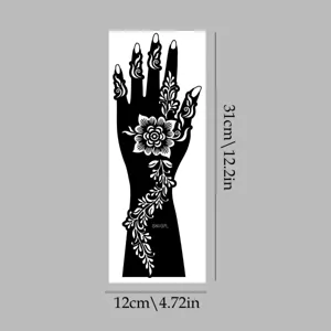 Floral henna tattoo template sticker featuring intricate hand and vine flower design, 31x12cm.