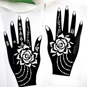 Henna Tattoo Schablonen mit Rosenblüten und Perlenmuster für Partys und Körperkunst.