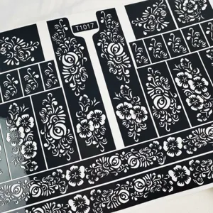 Henna tatoeage sjabloon sticker voor handkunst, herbruikbaar hol bloemen sjabloon.