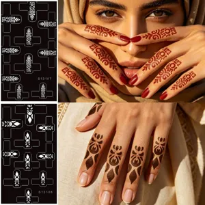Indiase Stijl Henna Vinger Tattoo Sjablonen Hol Spray Sap Pasta Tijdelijke Tattoo Sticker Sjabloon Lichaamskunst Ontwerp
