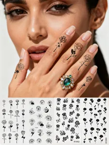 Minimalistische roos vlinder tattoos voor vingers, waterdichte donkere lichaamskunst stickers.