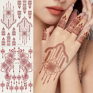 Water Transfer Tattoo Sticker Brownish Red Floral Lace Body Art Temporary Tattoo