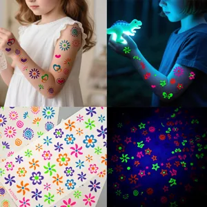 Kinder Leuchtend Temporär Tattoo Aufkleber Wasserdicht Fluoreszierend Blumen Stern Schmetterling Abziehbilder Für Party Bühne