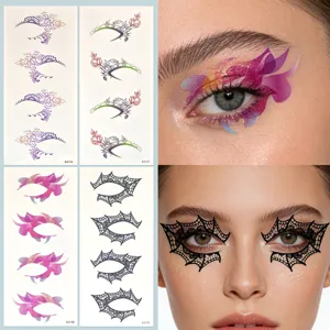 Temporary Eye Tattoo Stickers Waterproof Black Lace Floral Eye Makeup Face Stickers Party Cosmetic Decals