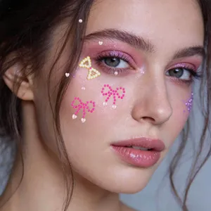 Exquisite bow face gems stickers for party makeup, sparkling crystal facial jewels for stage performance.