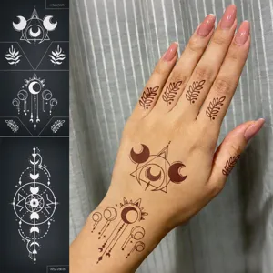 Set de tatouages temporaires boho soleil lune géométrique feuilles art corporel détail vue