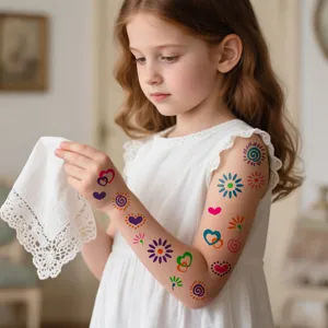 Wasserdichte temporäre Tattoo-Aufkleber für Kinder, bunte Blumen- und Herzmotive.
