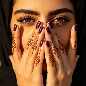Detailed view of traditional henna tattoo finger stencils showcasing intricate decorative patterns.