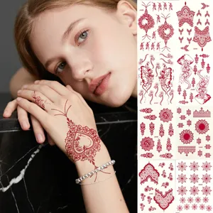 Henna rote spitze schmetterling temporäre tattoo aufkleber set hand körperkunst wasserdicht