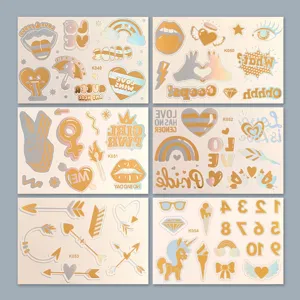 Autocollants de tatouage temporaire en feuille métallique imperméable pour fête de festival.