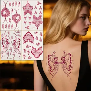 Henna Stil Braune Schmetterling Spitze Temporäre Tattoo Aufkleber Wasserdichte Körperkunst Aufkleber Für Party Damen