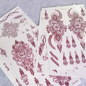 Pegatinas de tatuaje de henna temporal hoja diseño de arte corporal mandala floral