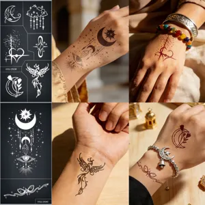Ensemble d'autocollants de tatouage henné blanc temporaire pour bras et mains art corporel