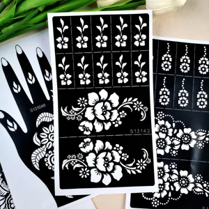 Plantilla de tatuaje de henna adhesiva pegatina floral hueca para pintura corporal de manos