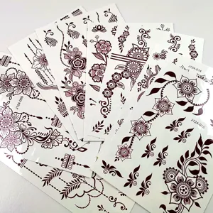 Henna temporary tattoo sticker brown red floral lace waterproof body art sticker details