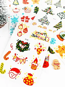 Weihnachten Cartoon temporäre Tattoos Aufkleber Detail, bunte wasserdichte Designs für Kinder Party.