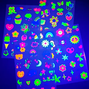 Niños pegatinas fluorescentes luminosas impermeables fiesta flores estrellas cara deco