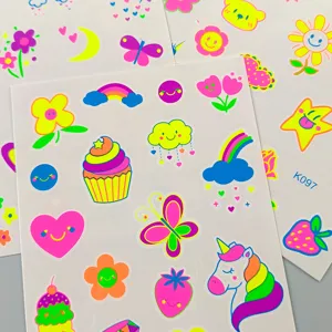 Tatuajes temporales fluorescentes para niños lindo unicornio arco iris pegatina