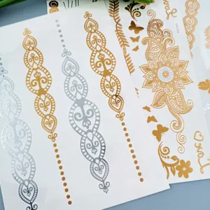 Metallic temporary tattoo stickers gold silver henna floral body art waterproof party