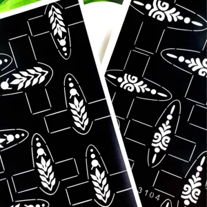 Henna tattoo finger stencils detail view, Indian style hollow DIY body art sticker template.