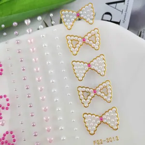 Pearl bow face rhinestone stickers, elegant party makeup diamond face sticker decoration.