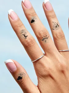 Minimalistische rozenvinger tijdelijke tatoeage stickers, waterdichte zwarte lichaamskunst.