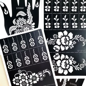 Plantilla tatuaje Henna floral adhesivo hueco detalle para arte mano de novia.