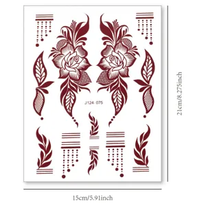 Wasserdichter temporärer Henna Tattoo Aufkleber rotbraun Rosen Spitze Handkunst 15x21cm