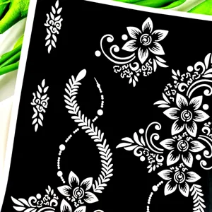 Henna style floral vine temporary tattoo sticker sheet for body art DIY and festival decoration.