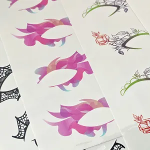 Detailed close-up view showcasing vibrant watercolor eye makeup temporary tattoo stickers.
