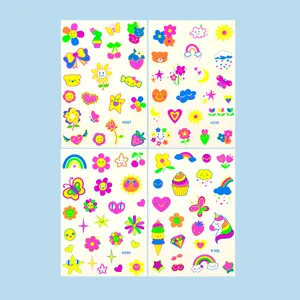 Pegatinas de tatuajes fluorescentes para niños flores estrellas impermeables fiesta