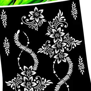 Black floral vine henna tattoo stencil sticker template for body art and DIY painting.