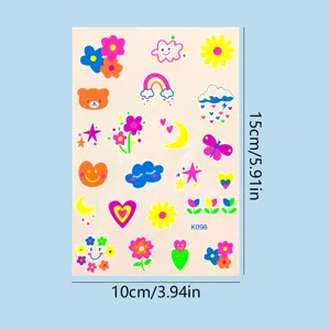 Pegatinas de tatuajes temporales fluorescentes coloridos para niños, pegatinas lindas.