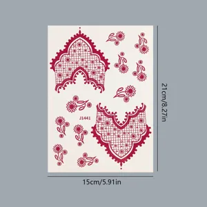 Henna Stil rotbraun spitze blumen temporäre tattoo aufkleber für hand rücken party wasserdicht