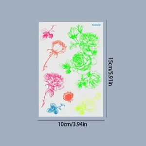 Vue détaillée de la feuille de stickers de tatouage temporaire rose fluo colorée.