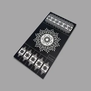 Black and white henna tattoo template detail, geometric floral pattern sticker design.