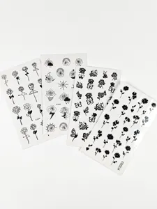 Minimalistische zwarte roos en vlinder tijdelijke tatoeage stickers set voor kunst.