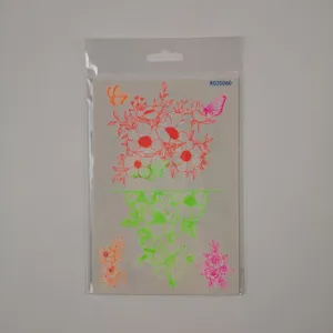 Feuille de tatouage temporaire florale fluorescente, art corporel imperméable fêtes.