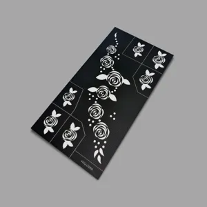 Black rose tattoo sticker template sheet with detailed floral patterns for body art design.