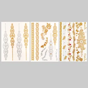 Metallic temporary henna tattoo stickers gold silver flash waterproof body art party festival decor