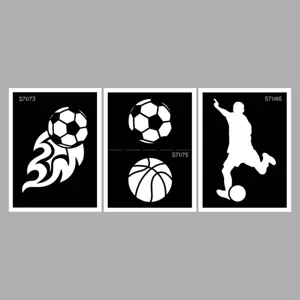 Soccer tattoo template detailed view showing flame football and sports player silhouette designs.