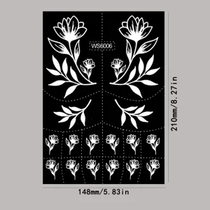 Hoja de plantilla de tatuaje de flores de henna con intrincados disenios florales y hojas.